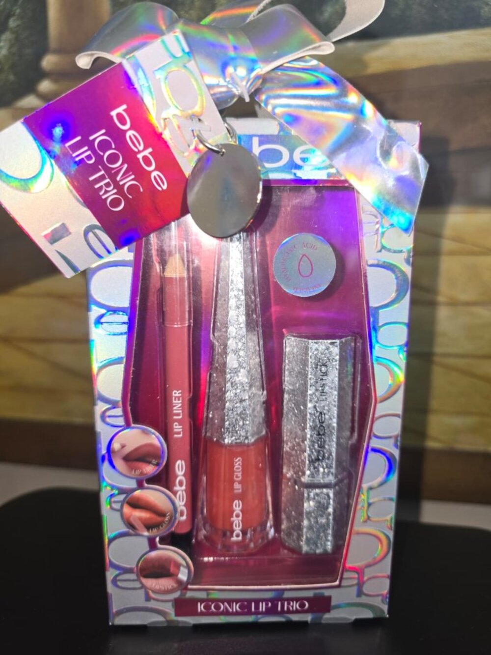 Bebe Iconic Lip Trio Set Lip Liner Lip Gloss Lipstick Gift Set New